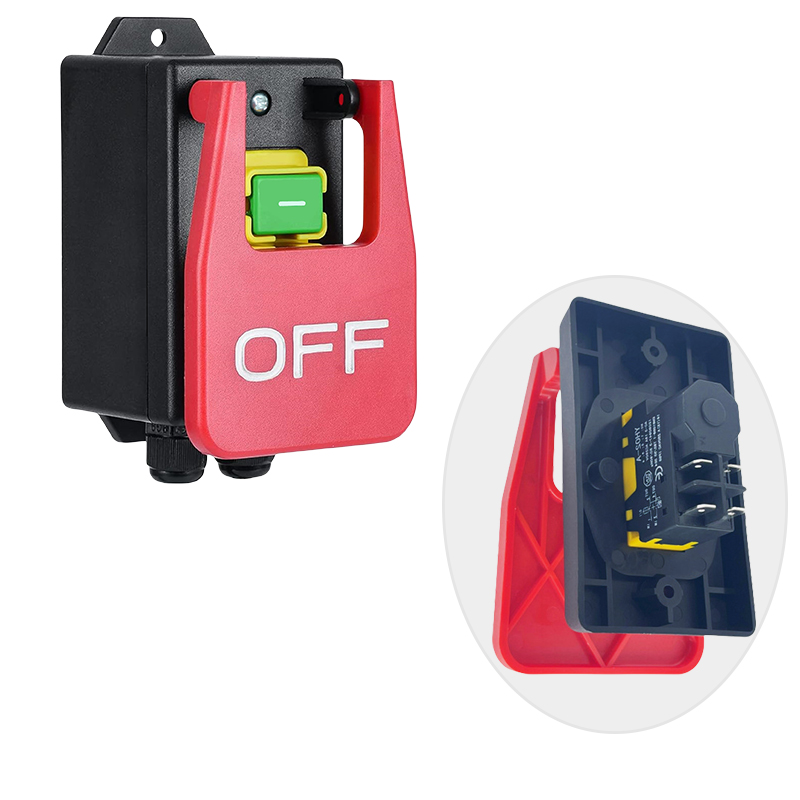 Einphasen-Sicherheits-Null spannungs schalter mit Stecker, Maschinen schalter zum schnellen Ausschalten der Drehmaschine, Fräs tisch, Fräser, 220V-250VAC: khaki