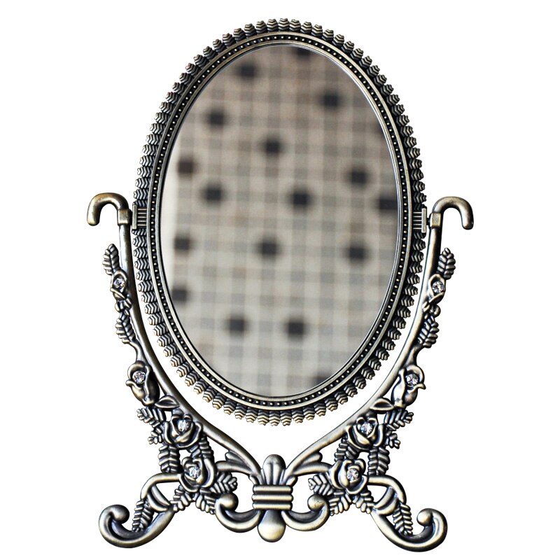 360 graders rotation europæisk oval dobbeltside lille bord spejl desktop makeup spejl hjemmepynt spejl hzj 002