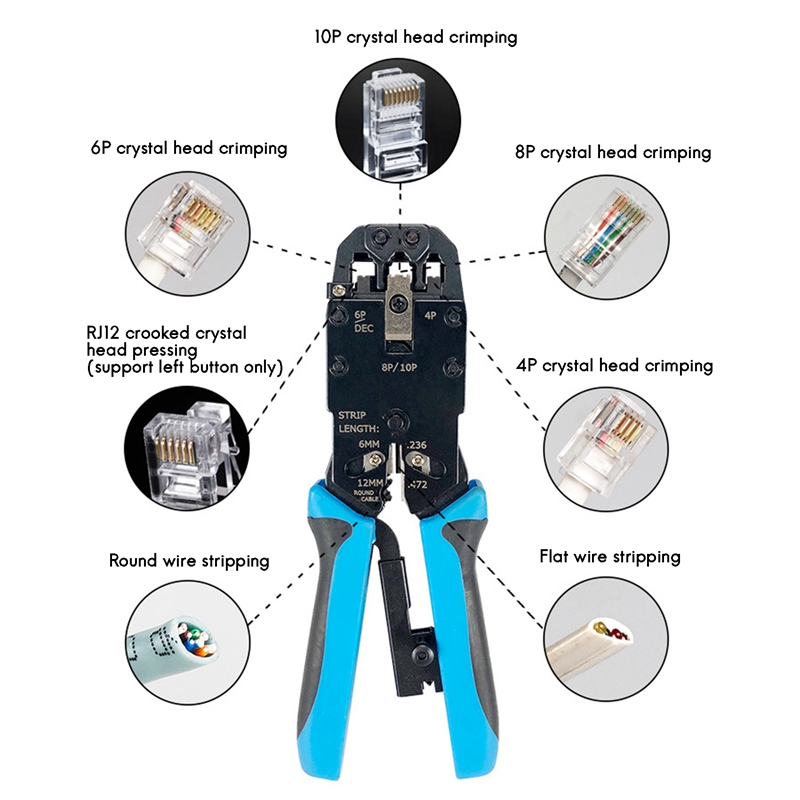 Rede rj45 crimper 10p 8p 6p 4p ferramentas de friso stripper para rj45 rj11 rj12 rj50 conector ethernet cabo: Default Title