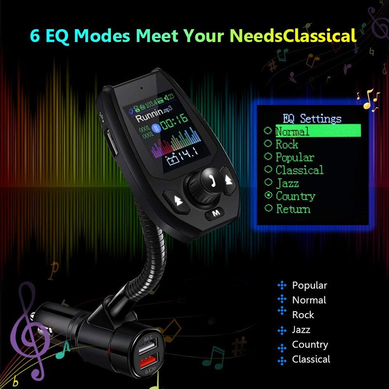 JaJaBor Bluetooth 5.0 Handsfree Car Kit Fm-zender AUX Auto MP3 Speler A2DP Draadloze Quick Lading QC3.0 Telefoon Oplader