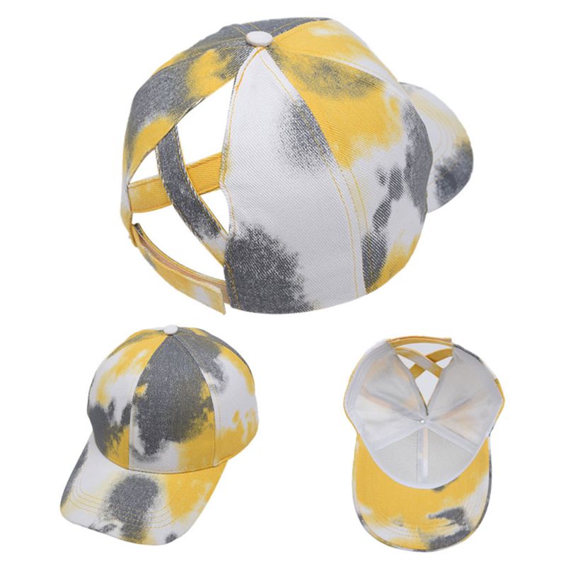 Vrouwen Gradiënt Tie-Dye Baseball Cap Hollow Criss Cross Paardenstaart Gat Trucker Hoed X7YA: 3