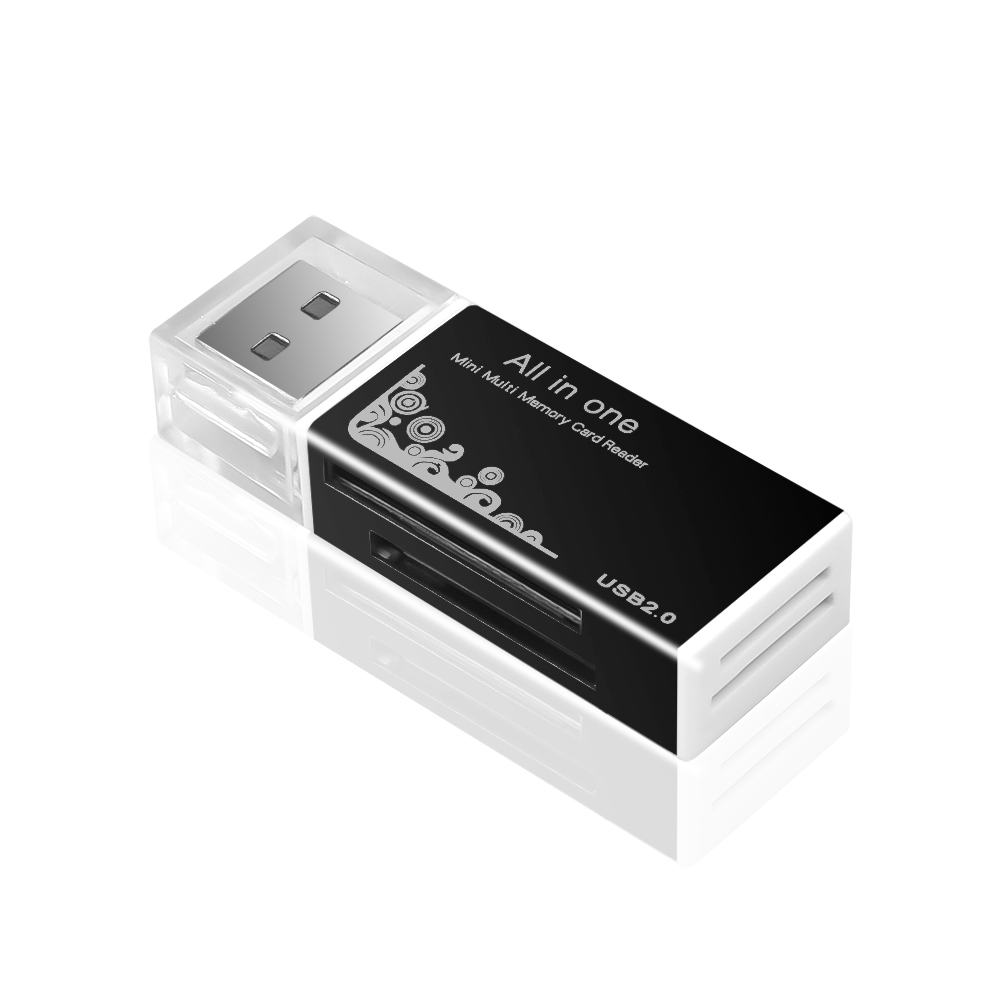 Lector de tarjetas todo en 1 Lector de tarjetas SD TF Ranura para tarjeta de memoria flash Adaptador de memoria USB 2.0 Plug and Play para computadora portátil PC de escritorio: Negro