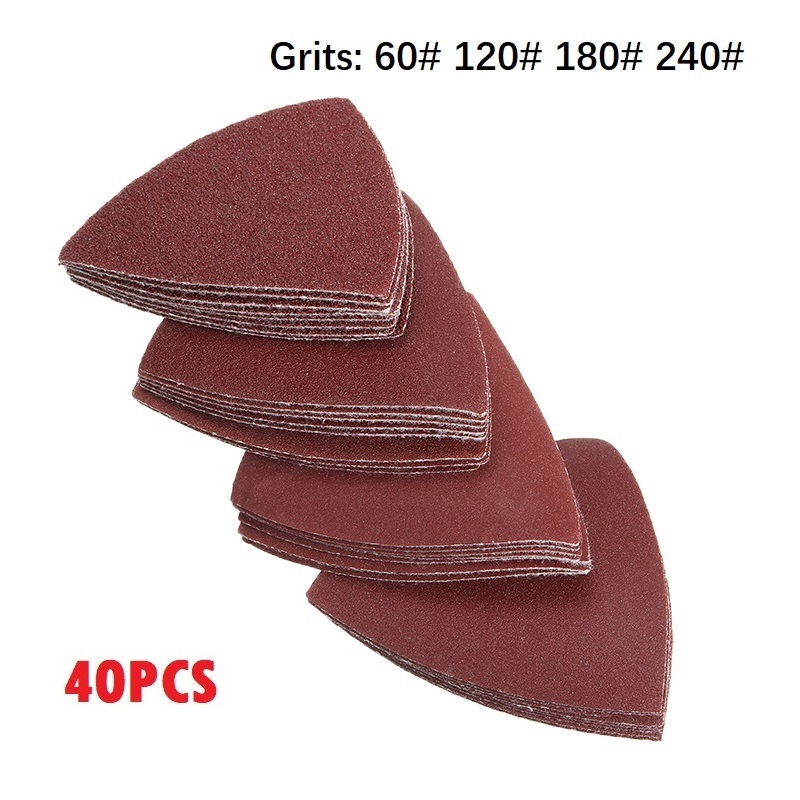 40 stks/set 60 # 120 # 180 # 240 # 80 mm schuurpapier met klittenband, driehoekig schuurpapier voor hout, metaal, kunststof, oscillerende multitoolonderdelen