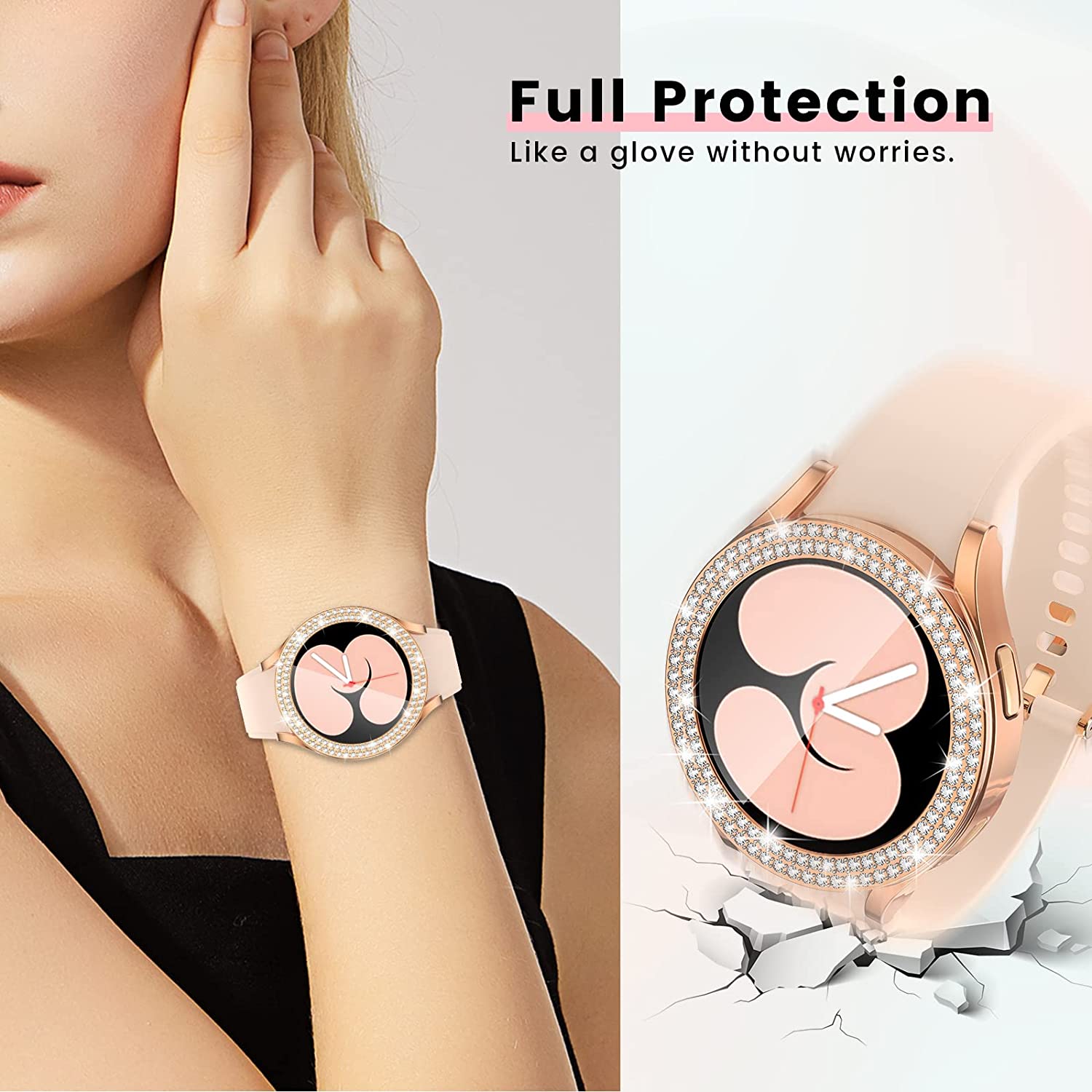 Cover for samsung Galaxy watch 4 Case Accessories Anti-fall Bling Double Diamond PC bumper protector Galaxy watch 4 44mm 40mm