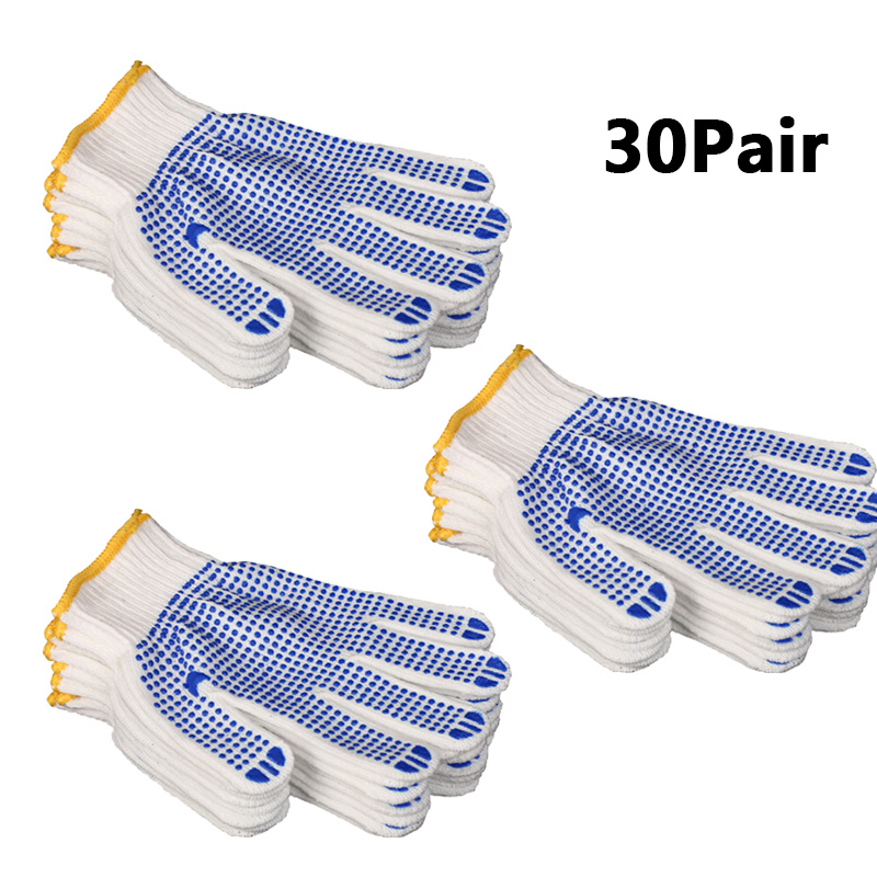 Guantes de algodón de goma blanca y azul, antideslizantes, resistentes al desgaste, goma engrosada, adecuados para el trabajo y la protección del trabajo, 1/2/5 pares: Rosa