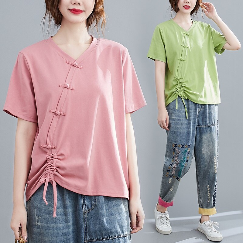 Ladies Chinese Tops Summer Top Women Retro Oblique Shirt Qipao Cheongsam Top Tea Chinese Style Clothing Women KK4219