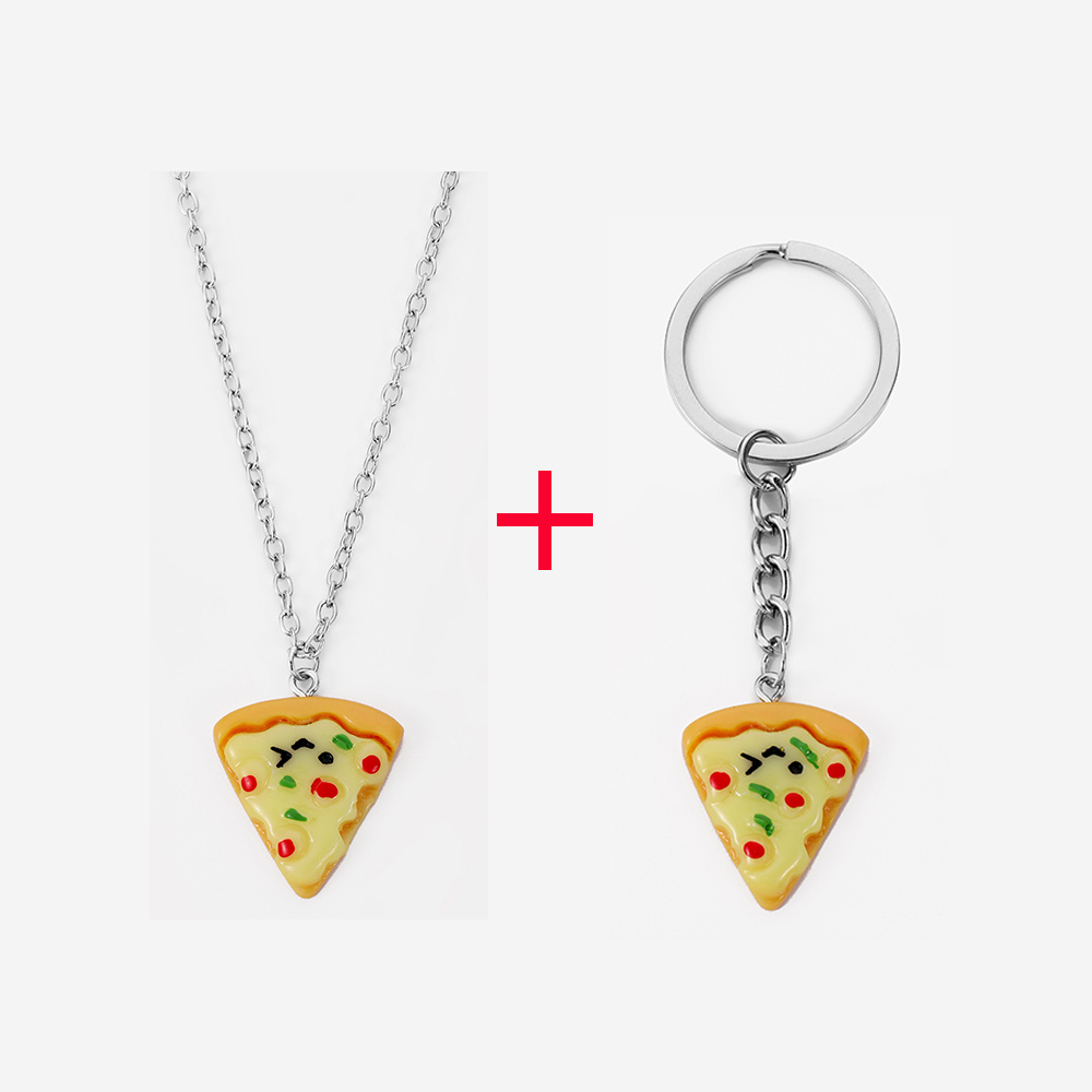Collar de Pizza de 6 piezas para niños, colgante de Pizza 3D de dibujos animados, collar de amistad, dijes, llavero, accesorios de joyería DIY para mujeres: Rojo óxido