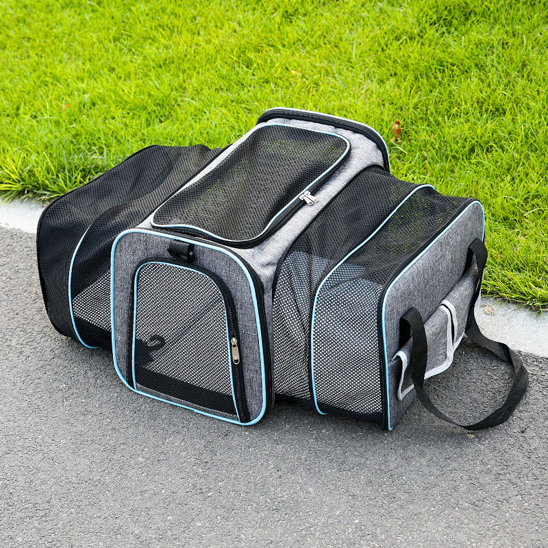 Pet Bag 1PC Cats and Dogs Chest Breathable Folding Portable Trolley Double Shoulder Handheld Crossbody Outdoor Bag Pet Products: L / Blue