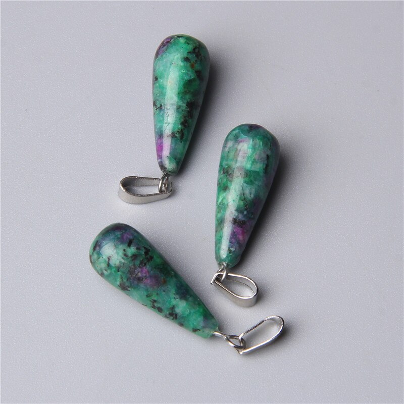 Grande pierre naturelle en forme de goutte d'eau, 5 pièces, pendentif Agates bleu en grès œil de tigre, Style Unique, collier à breloques, bricolage: 13.Add Color Epidote