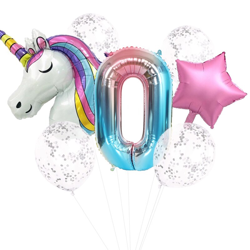 7 st regnbåge unicorn party ballonger unicorn födelsedagsdekoration nummer ballong barn födelsedagsfest dekoration för tjejer