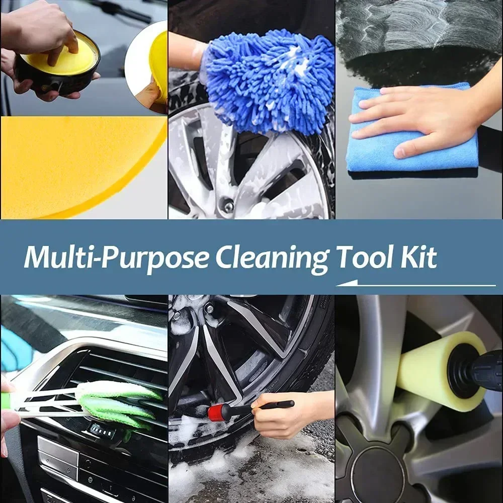 【All-in-One】Car Interior Cleaning Kit | Detailing Brushes+Sponges+Microfiber Towels+Vent Tools | Multi-Purpose Auto Care Set