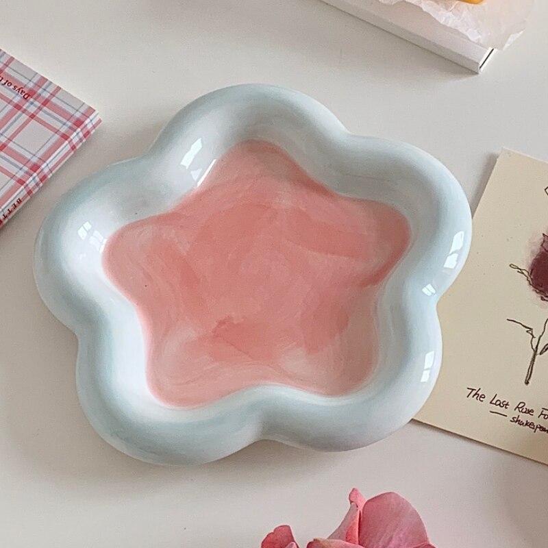 Korealainen ins style retro söpö karhukulho jälkiruokalautanen keraaminen kulho aamiaiskulho keraaminen kulho vintage kulho kaurajogurttisalaattiruoka: 8 tuuman kukka