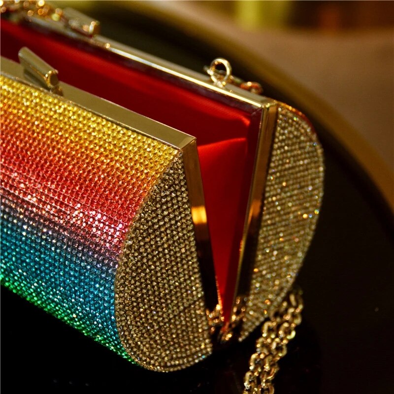 Diamant Vrouwen Avond Purse Rainbow Rhinestone Cluth Crossbody Tassen Voor Vrouwen Luxe Party Handtas Voor Wedding Clutch Purse