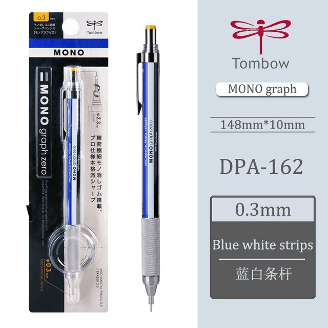 Tombow-lápiz de libélula de Japón, accesorio de agarre de metal, bajo centro de gravedad, automático, DPA-162, lápiz móvil, 0,3/0,5mm: Blue bar 0.3mm