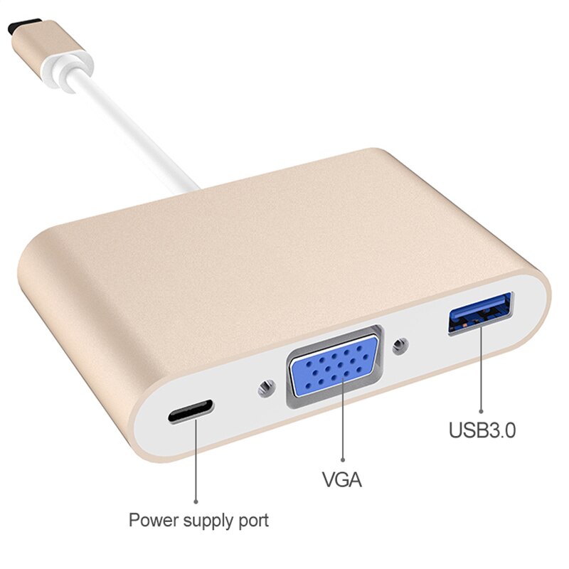 Type c til vga usb 3.0 pd 3- i -1 thunderbolt type c hub  to 4k vga usb adapter med type-c strøm til bærbar computer