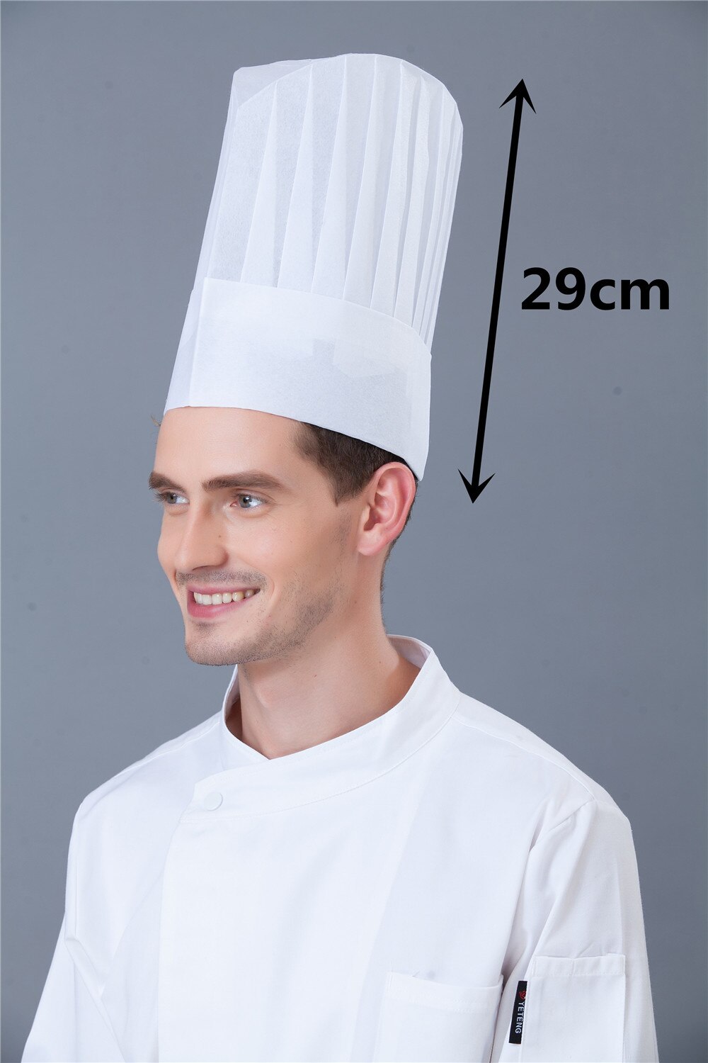 unisexe non tissé haut moyen plat rond chapeau Restaurant hôtel cuisine travail de cuisine porter Chef chapeaux blanc noir 10 Pcs/Lot: 05