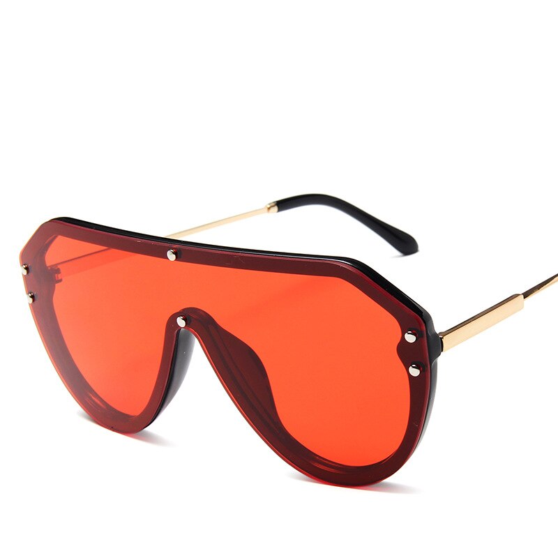 Flat Top Pilot Sunglasses Men Classic One Piece Lens Goggles Sun Glasses for Women Brand Shades: C2 Black Red