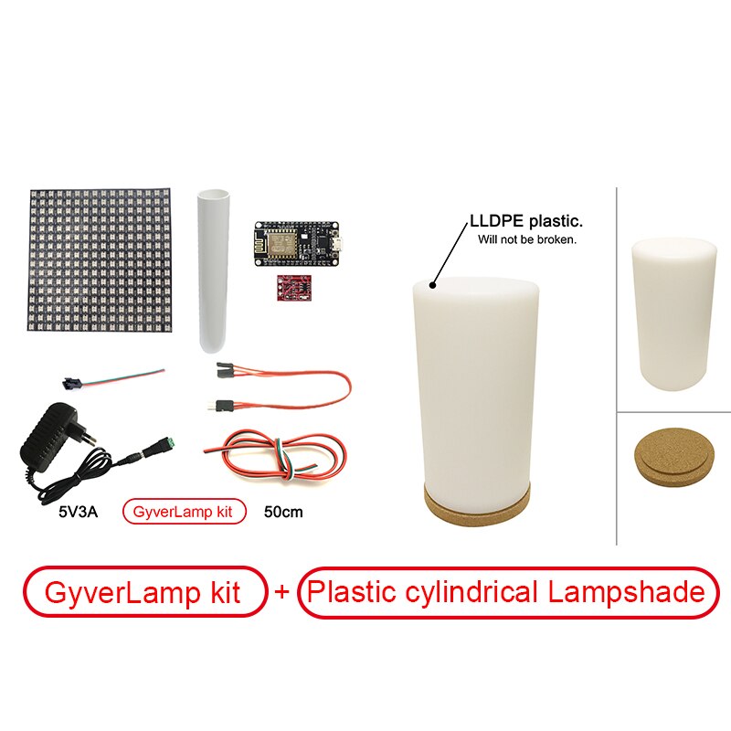 Diy Gyverlamp Kit 16X16 WS2812B Led Matrix 5V Rgb Flexibele Panel Fire Lamp Set Cilindrische Pe Plastic plafond Acryl Schaduw: 16x16 Kit Plastic