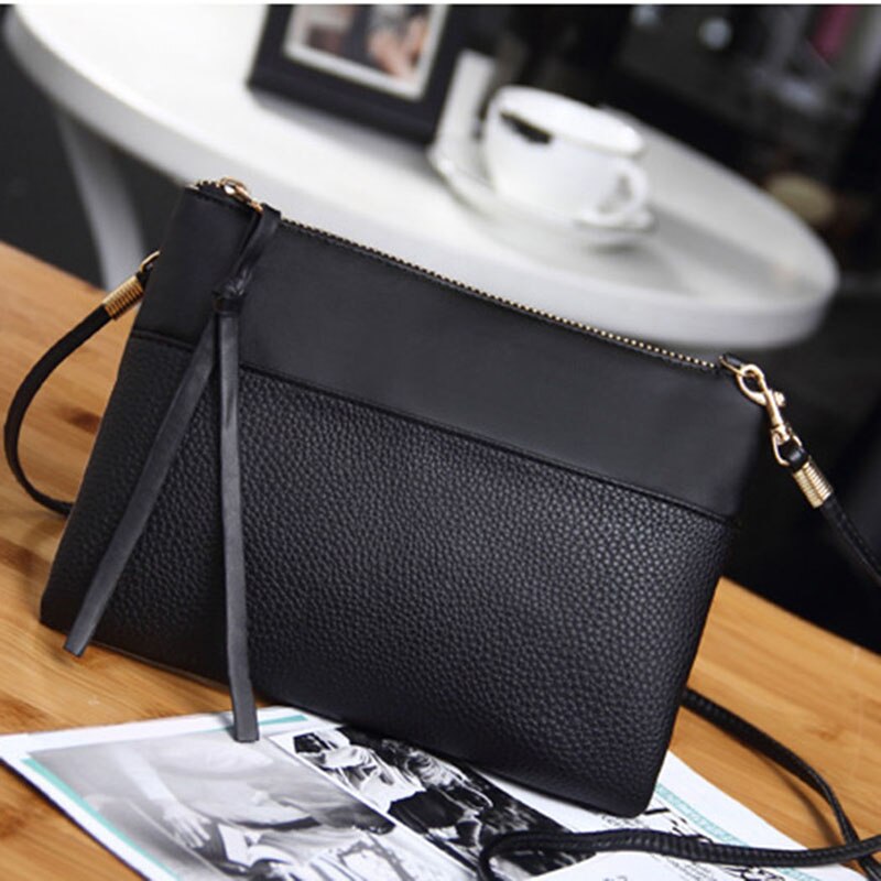 Women's Clutch Bag Simple Black Leather Crossbody Bags Enveloped Shaped Small Messenger Shoulder Bags Big Female Bag