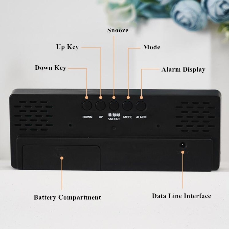 Reloj Despertador Digital con Control de voz, pantalla de temperatura y tiempo de repetición, 3 alarmas, espejo LED con Cable USB