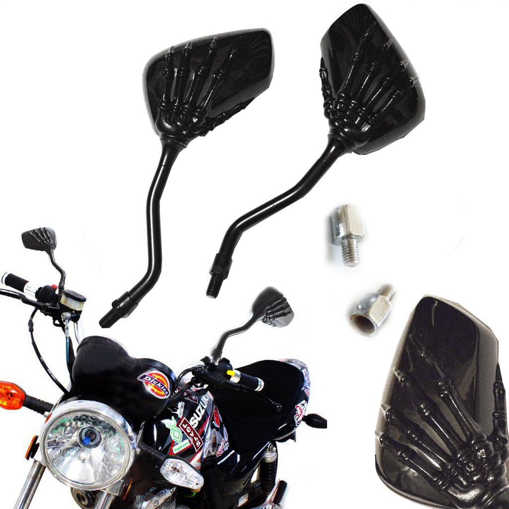 Rétroviseur de moto, accessoires de Scooter électrique, paire de main de crâne 10mm 8mm noir personnalisé squelette griffe guidon vue arrière Scooter électrique