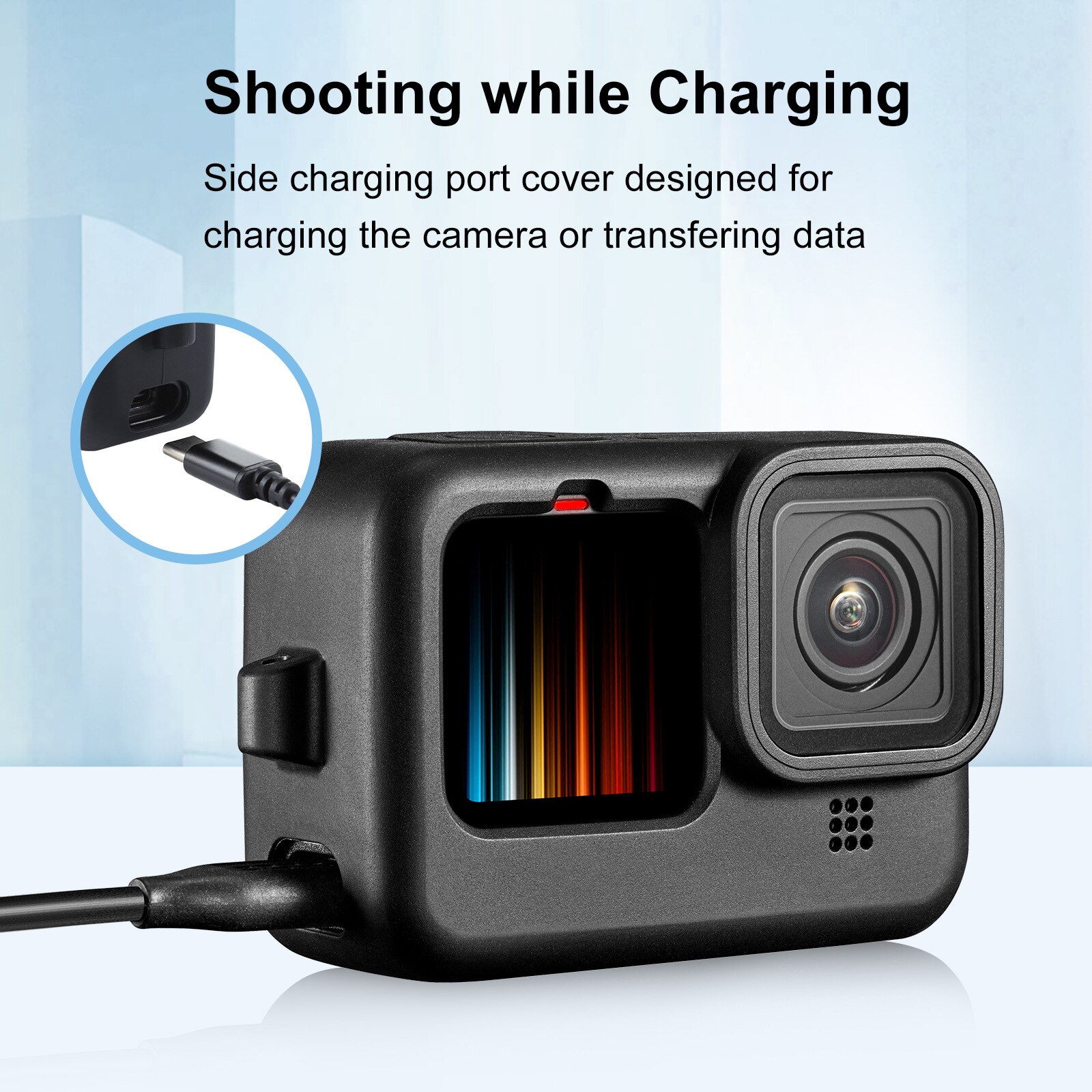 Silikonehus etui objektivdæksel cover batteri side låg cover til gopro hero 10 9 sort action kamera tilbehør kit til go pro 10