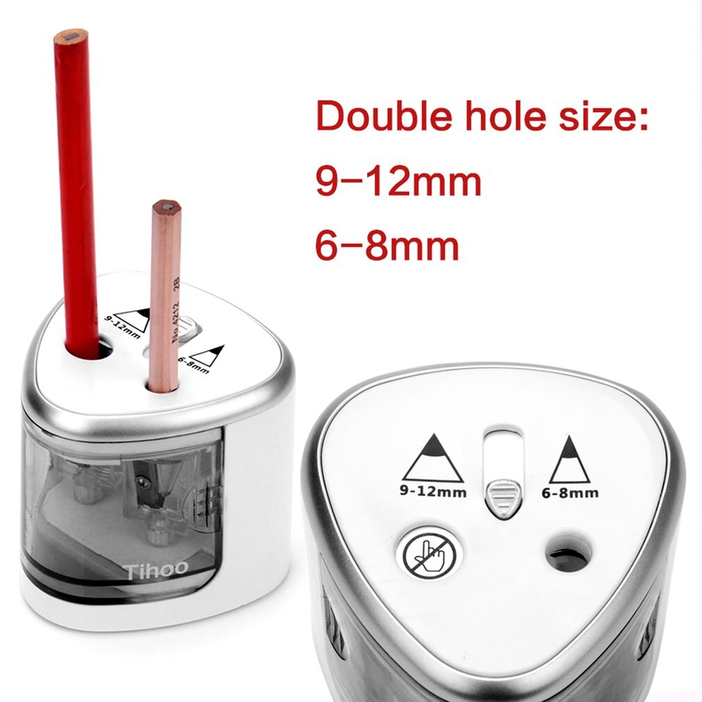 Unique 2 Compact Holes Art Sketch Electric Pencil Sharpener School Stationery Automatic Pencil Sharpener Office Accessories