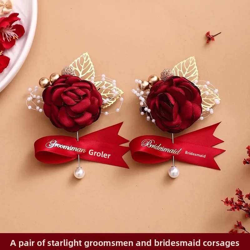 Bröllopsbukett emblem marskalkar och brudtärnor komplett set familj föräldrar gäster kavajslag blommor par exklusiv känsla: Silver-