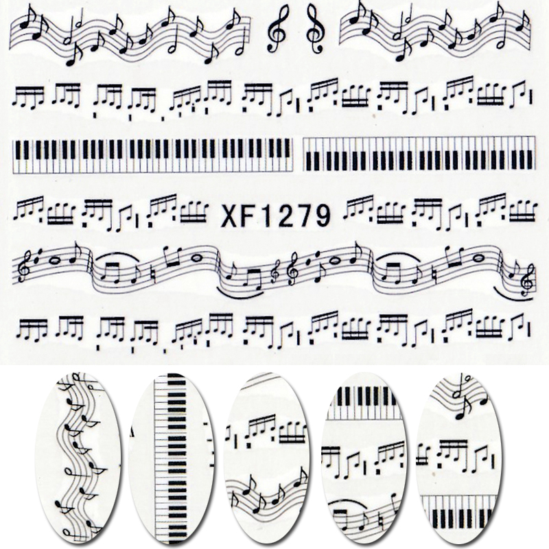 1 Sheet Music Note Melodie Water Decals Art Accessoires Transfer Stickers Tips Decoratie Nail Salon DIY XF1279