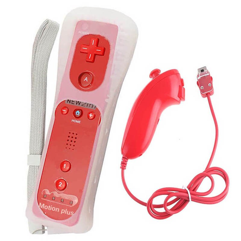 Wireless Remote Nunchuck Game Controller Joypad With Nunchuk Control For Nintend o Wii Built-in Motion Plus For Wii Gamepad: Red