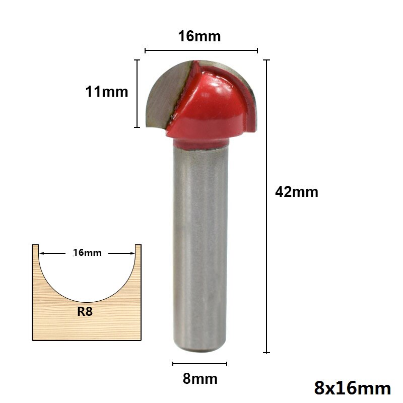 1pc 8mm skaft kerneboksfræser hjørne afrundning fræser træfræser 16/19/22/25mm: 8 x 16mm