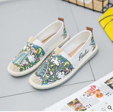 Primavera señoras Slip On mocasines estampados pescador zapatos mujeres pisos pintado lona Zapatos mujer Alpargatas zapato transpirable: Azul cielo / 37