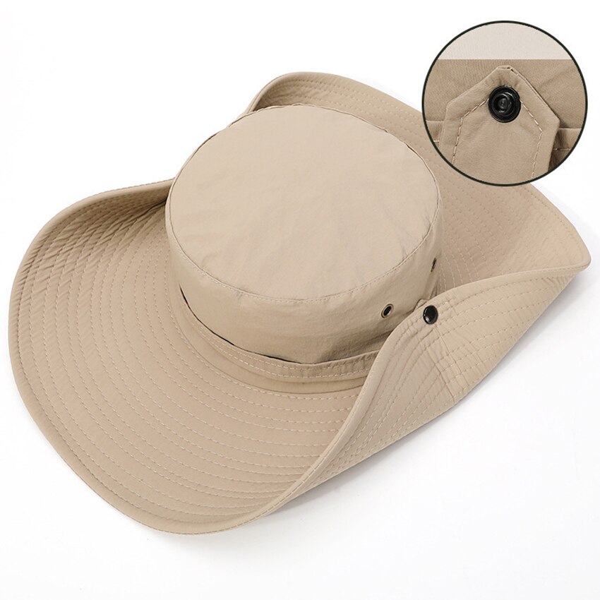 Summer Bucket Hat Cowboy Men Outdoor Fishing Hiking Beach Hats Mesh Breathable Anti UV Sun Cap Large Wide Brim