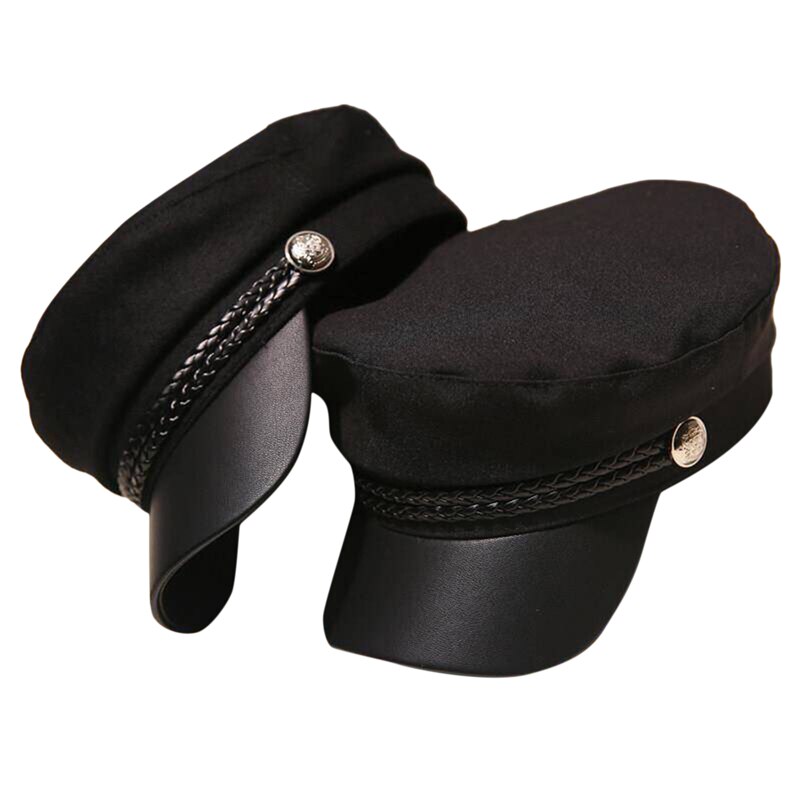 Retro reise studentlue dame casual matros lue svart varm flat topp captain cap