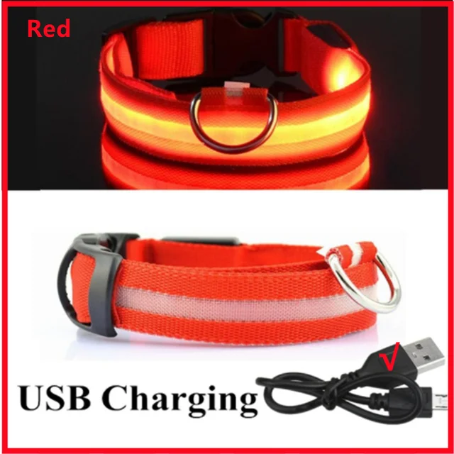 Led-glödande hundhalsband justerbart blinkande uppladdningsbart lysande halsband natt anti-förlorad hundsele för små hundar husdjursprodukter: Xxxl / Röd