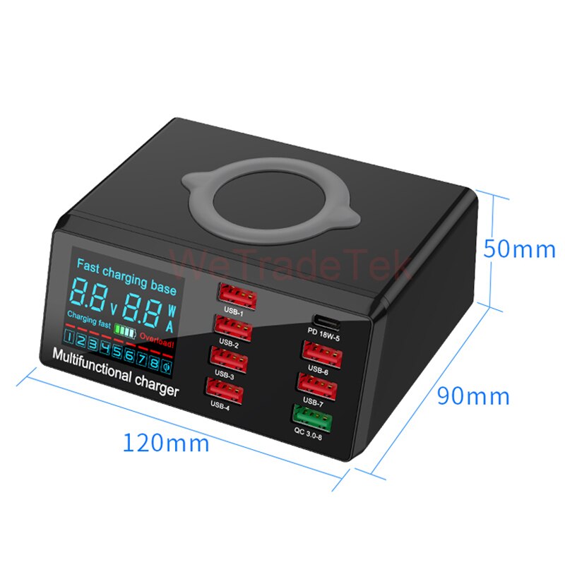Intelligent Digital Wireless Charger 8 Ports PD QC 3.0 Fast USB Charging for Phone Samsung Huawei iPad Quick Battery Charging