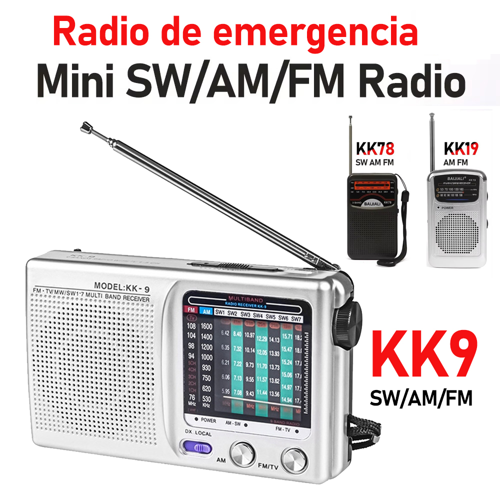 Nødradio sw/am/fm-radio teleskopantenne fullbølgebånd multifunksjonelle radioer innebygd høyttaler for utendørs bruk