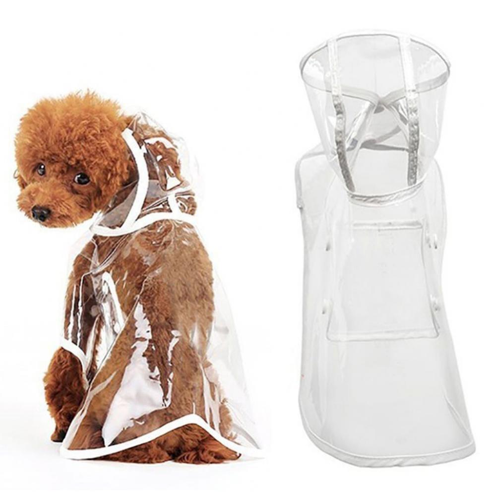 Pet Dog Puppy Waterproof Raincoat Jacket Rainwear Transparent Buttons Hood Coat