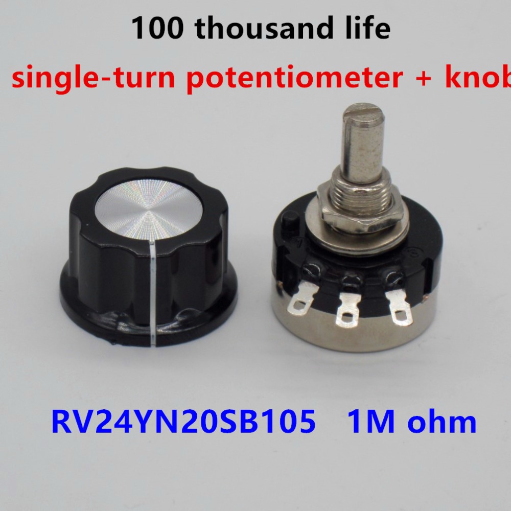 2 stks RV24YN20S B105 1 m ohm Carbon film potentiometer single-turn potentiometer + 2 stks A03 knop