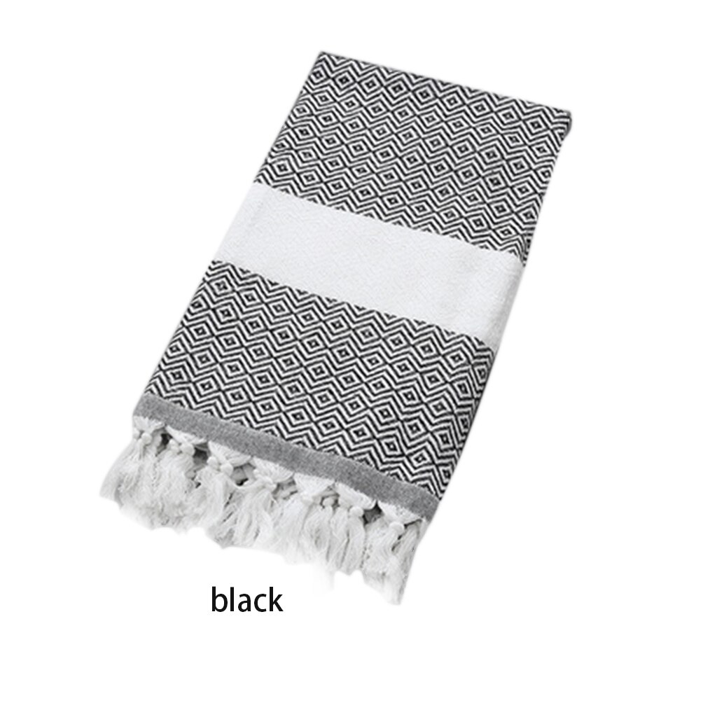 Toalla de baño turco de gran tamaño con borla, tela de felpa suave a rayas para adultos, toalla de playa Extra grande, pañuelo de sábana de baño,: black