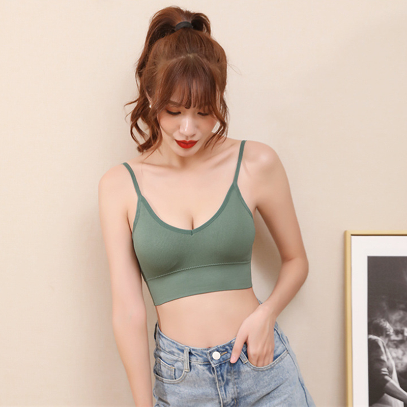 ATHVOTAR Women V-Neck Tube Top Bralette Soild Color Push Up Bra Padded Wireless Thin Shoulder Strap Top Bra Underwear
