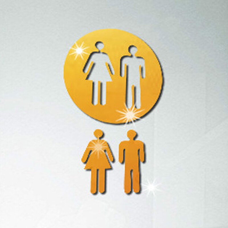 1Set WC Toilet Entrance Sign Door Stickers Mirror Wall Sticker Public Place Home Decoration Men Women Acrylic Toilet Stickers: Gold