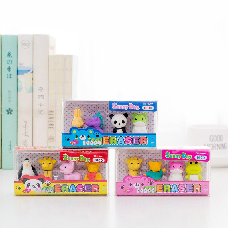 4 st/kartong panda groda djur förpackad suddgummi skolpapper tillbehör pris för skolan kontorsmateriel