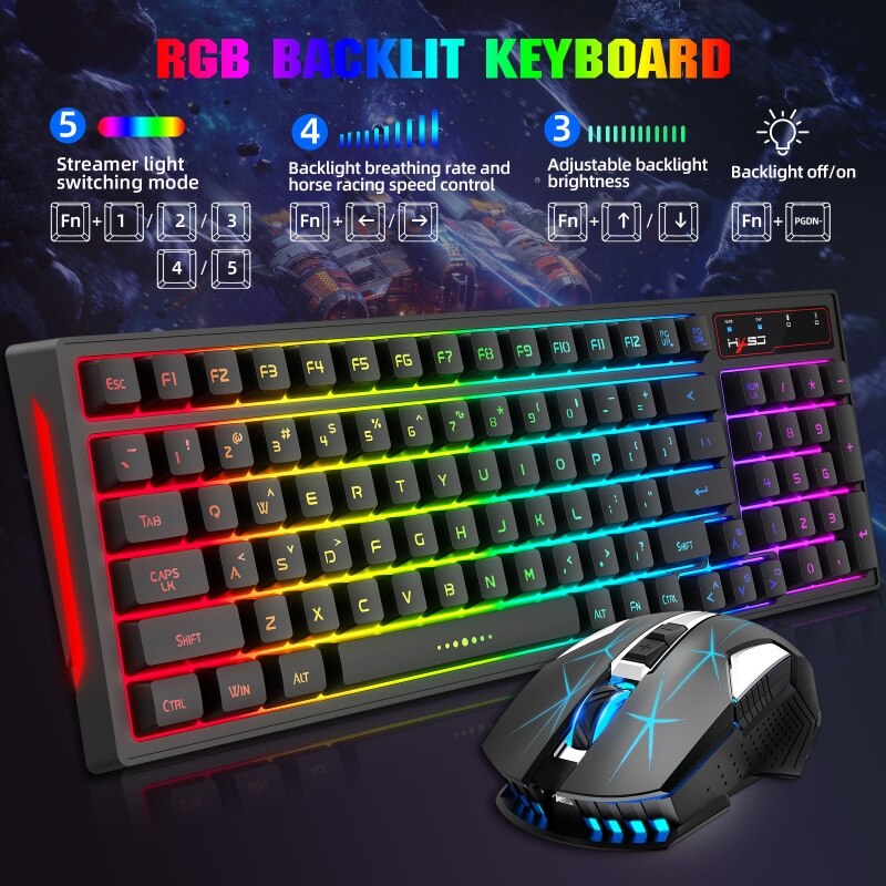 2.4G Wireless Keyboard Mouse Set Mini 96 Keys Keycaps Keyboard Ergonomic RGB Compatible with PC Computer Laptop