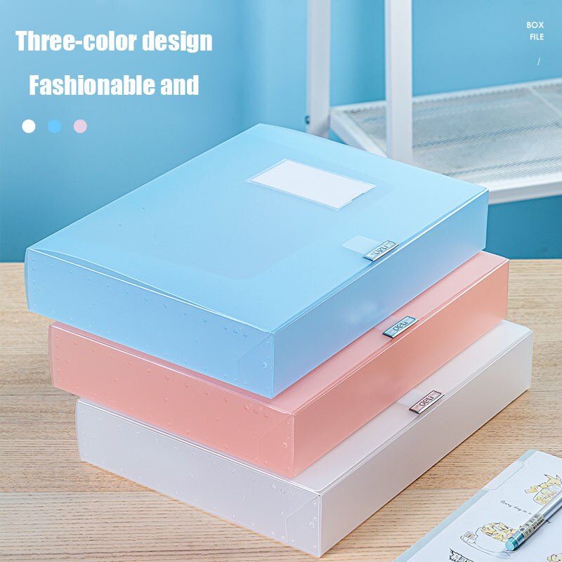 File Box A4 Fresh Color Transparent Vertical Plastic Storage 55mm Large Capacity Office Document Financial Voucher Box Folder
