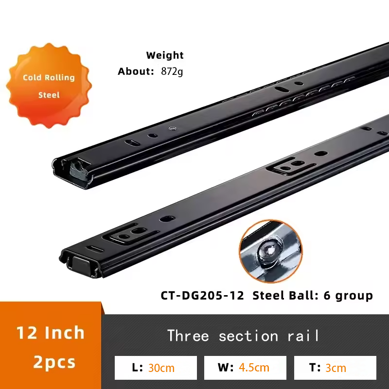 Laderail 8 ~ 20 Inch Koudgewalst Stalen Ladegeleiders Sluiten Lade Schuifrail Driedelige Kastgeleiders Meubelbeslag: GOLD