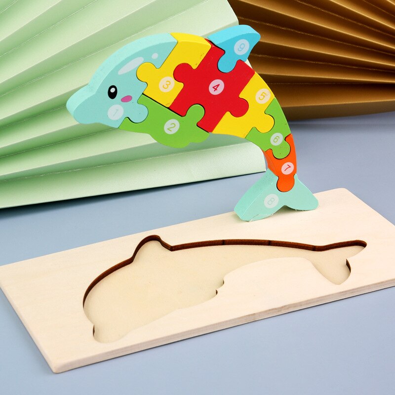 Baby Kids Houten Dier Verkeer Puzzel Vroeg Leren Educatief Speelgoed Voor Kinderen Brain Teaser Puzzel 3D Speelgoed: Dolphin