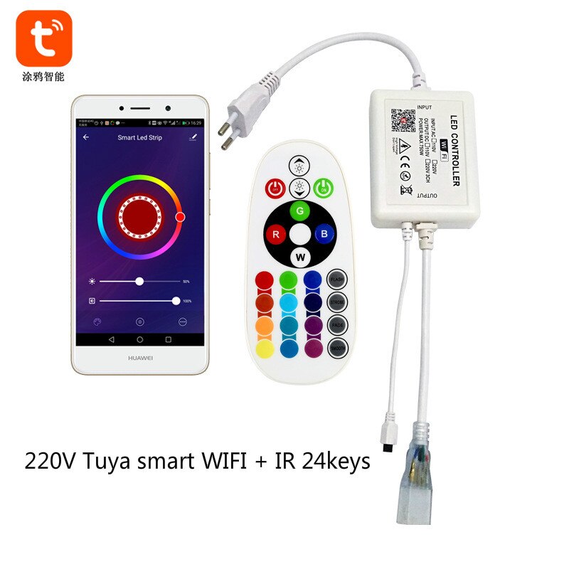 Tuya app smart wifi led controller  ac 110v 220v rgb controller lysstrimmel  ir 24 nøgler fjernlampe til rgb led strip lys: Smart wifi 24 nøgler / 220v