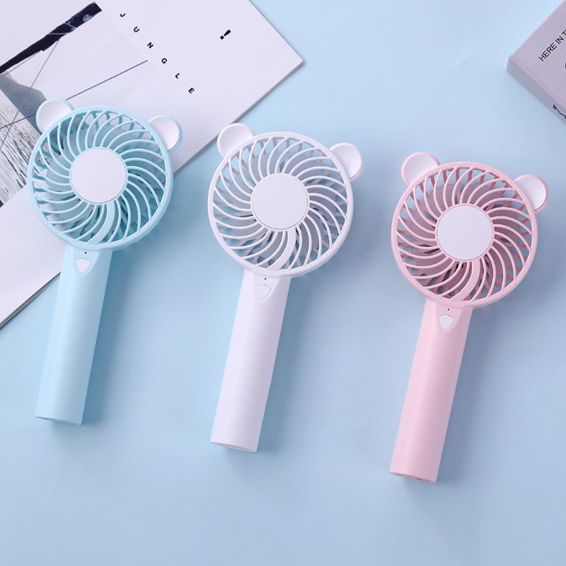1200mA Cute Bear Cartoon Handheld USB Rechargeable Fan With LED Light Cooler Portable 3 Speed Adjustable Desktop Cooling Fan 5V