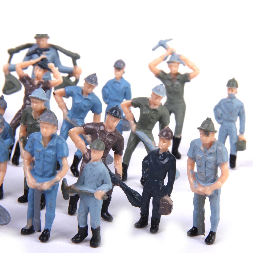 50pcs Railroad Track Workers Figure Set Railway Train Layout Painted Mixed Model Train Railway People Figures 1:42 HO Scale